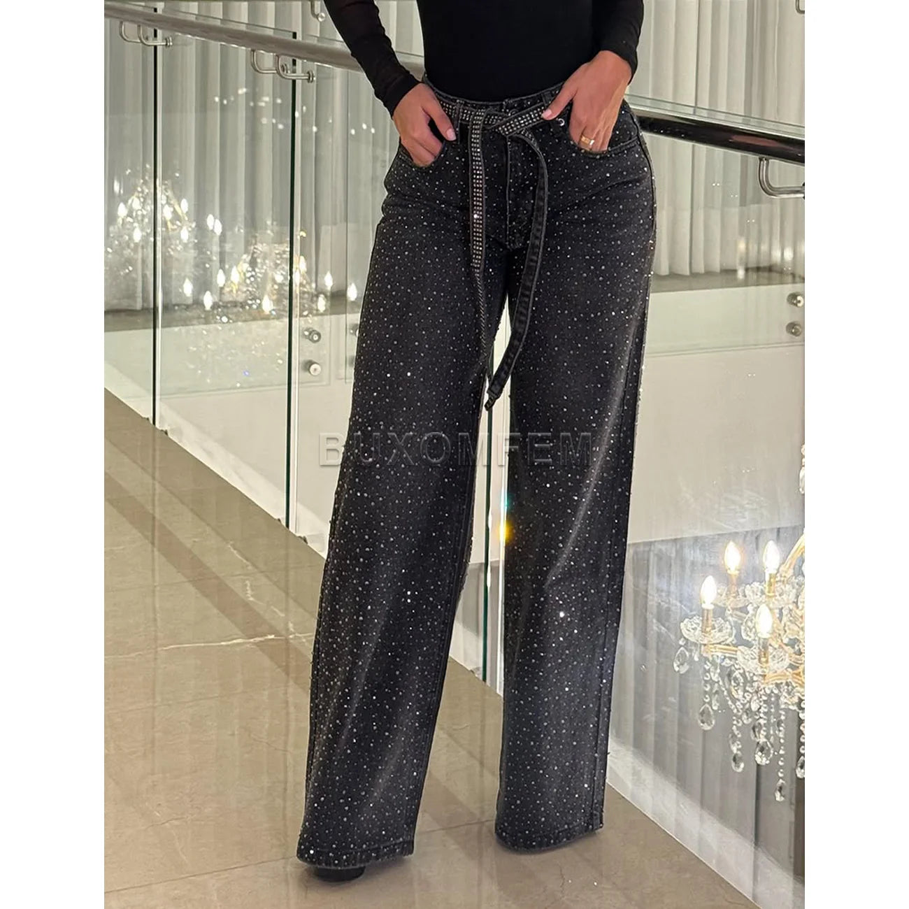 Women's Wide Leg Loose Jeans Drilled Straight Leg Pants 2026 Stylish Baggy Trousers Ladies Fashion Y2K Streetwear Outfit Bottoms