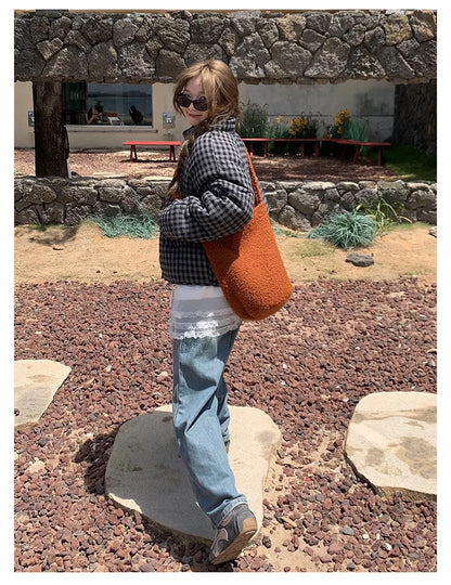 MEXZT Short Plaid Parkas Women Streetwear Stand Collar Puffer Jacket Winter Korean Down Coats Fashion Cotton Padded Outerwears