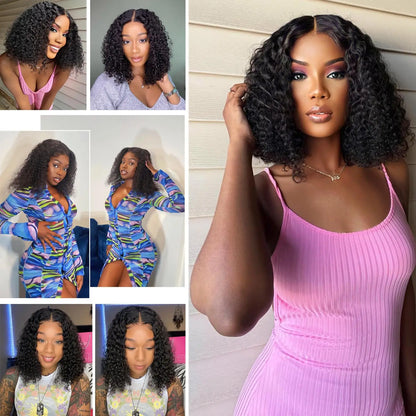 Deep Wave Glueless Wigs Human Hair Ready to Wear Curly Bob Wig Lace Front Wigs Wear And Go Pre Plucked Pre Cut Lace Closure Wigs