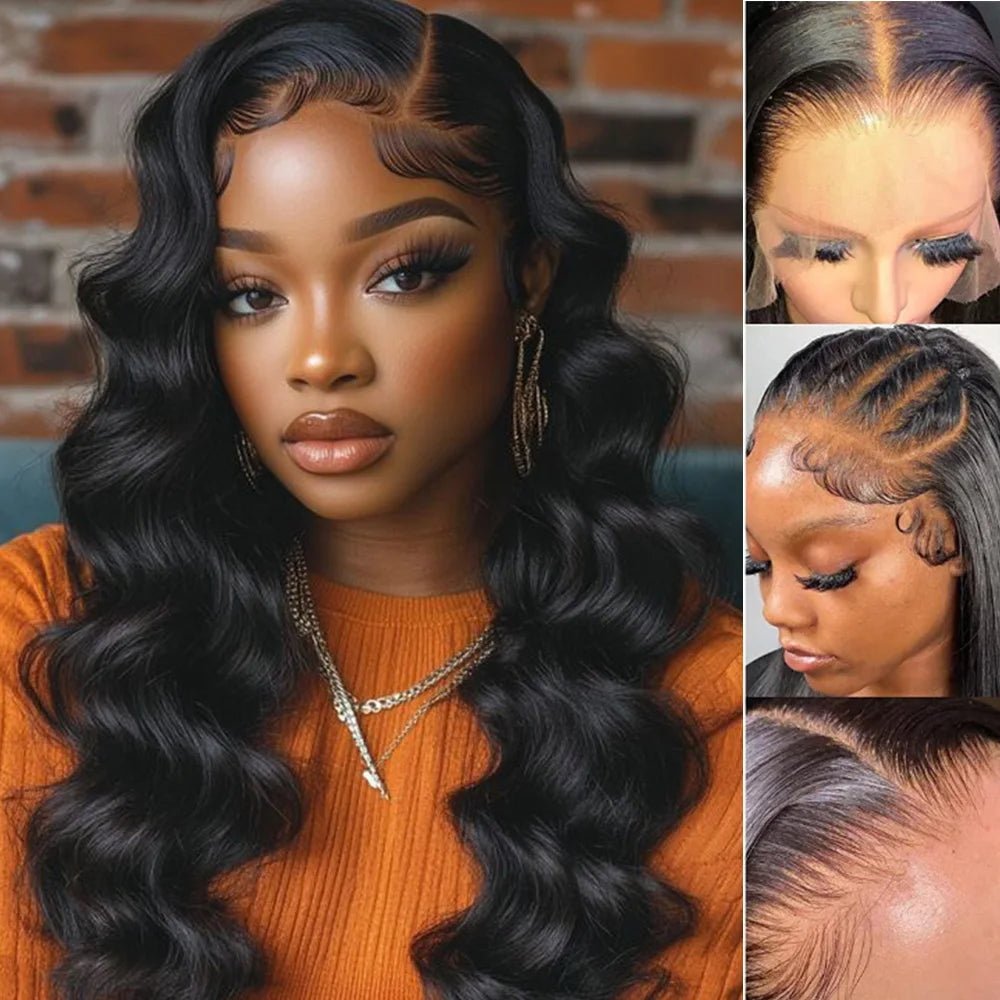 13x4 HD Lace Front Wig - 250% Density Curly Body Wave Peruvian Human Hair, Pre-Plucked with Baby Hair & Natural Look, Seamless B