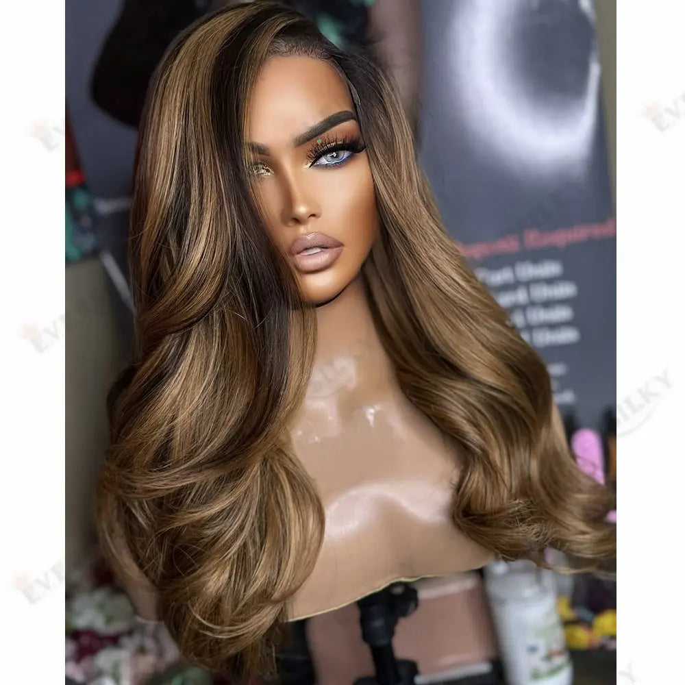 100%Human Hair Honey Brown Hightlight 13x6 Lace Front Wigs Natural Hairline Black Women Glueless 5x5 HD Lace Wigs Full Lace Wigs