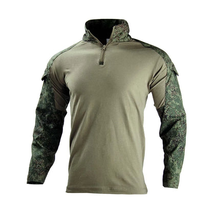 Men's Outdoor Tactical Shirts Long Sleeve Outfit Combat Shirt 1/4 Zipper Ripstop Tops Workwear pullover Camo Airsoft T-Shirts