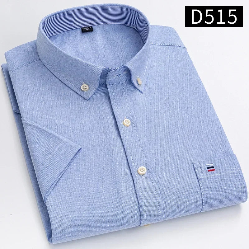 Plus size 7XL100%cotton oxford summer Casual Short sleeve shirts for men soft slim fit formal plain shirt white plaid clothes