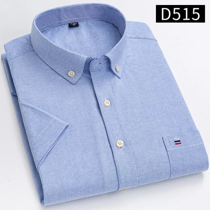 Plus size 7XL100%cotton oxford summer Casual Short sleeve shirts for men soft slim fit formal plain shirt white plaid clothes