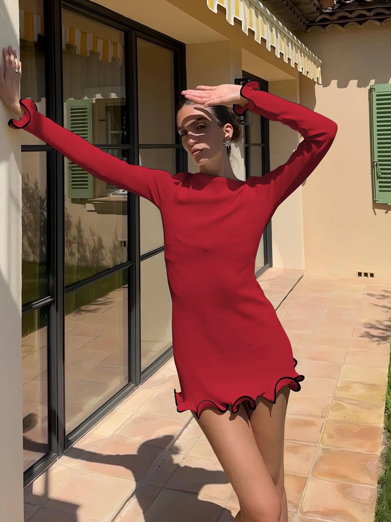 Dulzura O-Neck Long Sleeves Ruffles Patchwork Bodycon Mini Dress Sexy Elegant Outfit Party Club Streetwear Autumn Winter Clothes