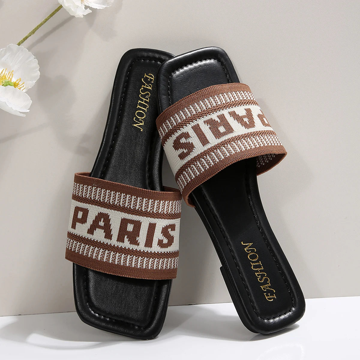 Fashionable Classic Simplicity Sandals Slides Women New Slippers Cloth Cover Letter Outdoor Casual Flat Bottom Slippers Women