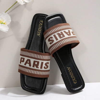 Fashionable Classic Simplicity Sandals Slides Women New Slippers Cloth Cover Letter Outdoor Casual Flat Bottom Slippers Women