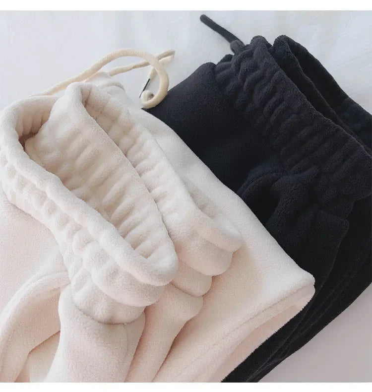 Thick Warm Fleece Lined Wide Leg Casual Sweatpants Women's Autumn Winter plus Size Cuffed Slimming Loose Fit Sport Pants