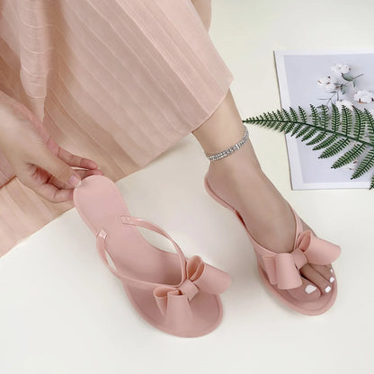 EOFK Summer Jelly Slippers Women Butterfly PVC Sweet Beach Pull On Flat Solid Ladies Versatile Fashion Anti slip Slippers