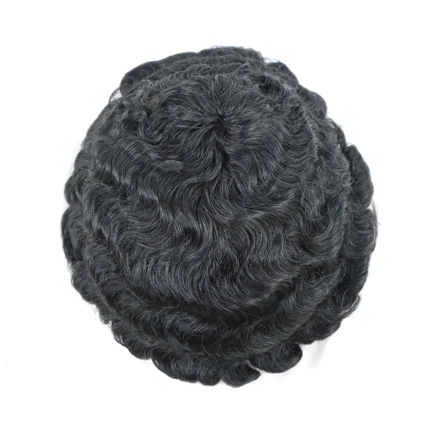 Men’s Toupee 6 Inch Human Hair Afro Curly Wig Full Lace Base 4mm Curls Natural Black 130% Density Breathable Replacement System