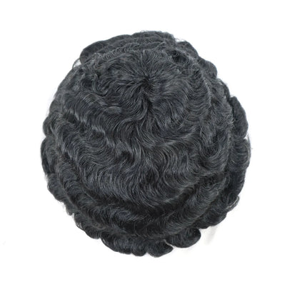 Men’s Toupee 6 Inch Human Hair Afro Curly Wig Full Lace Base 4mm Curls Natural Black 130% Density Breathable Replacement System