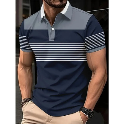 3D Print Striped Color Block Polo Shirt For Men Colorful Pattern T-Shirt Summer Casual Lapel Tops Loose Short Sleeve Street Tees