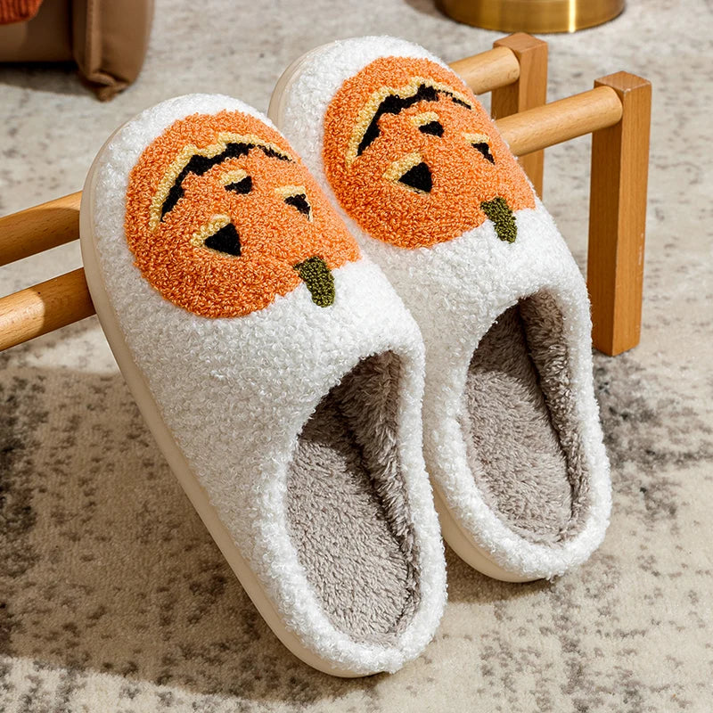 Classics Pumpkin Halloween Women's Slippers Winter Indoor Cartoon Comfort Home Bedroom Soft Causal Flat Plush Shoes for Gift