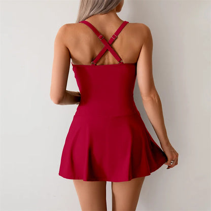 Women's Skirted 2-Piece Swimsuits Tummy Control Swimwear Swimming Costume Push Up Swim Dress Soft Bathing Suits with Bottooms