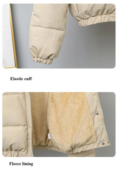 Winter Short Parkas Women's Cotton-padded Clothes Add Velvet Thicken Outerwear Fur Collar Removable Hooded Coats Warm Jackets