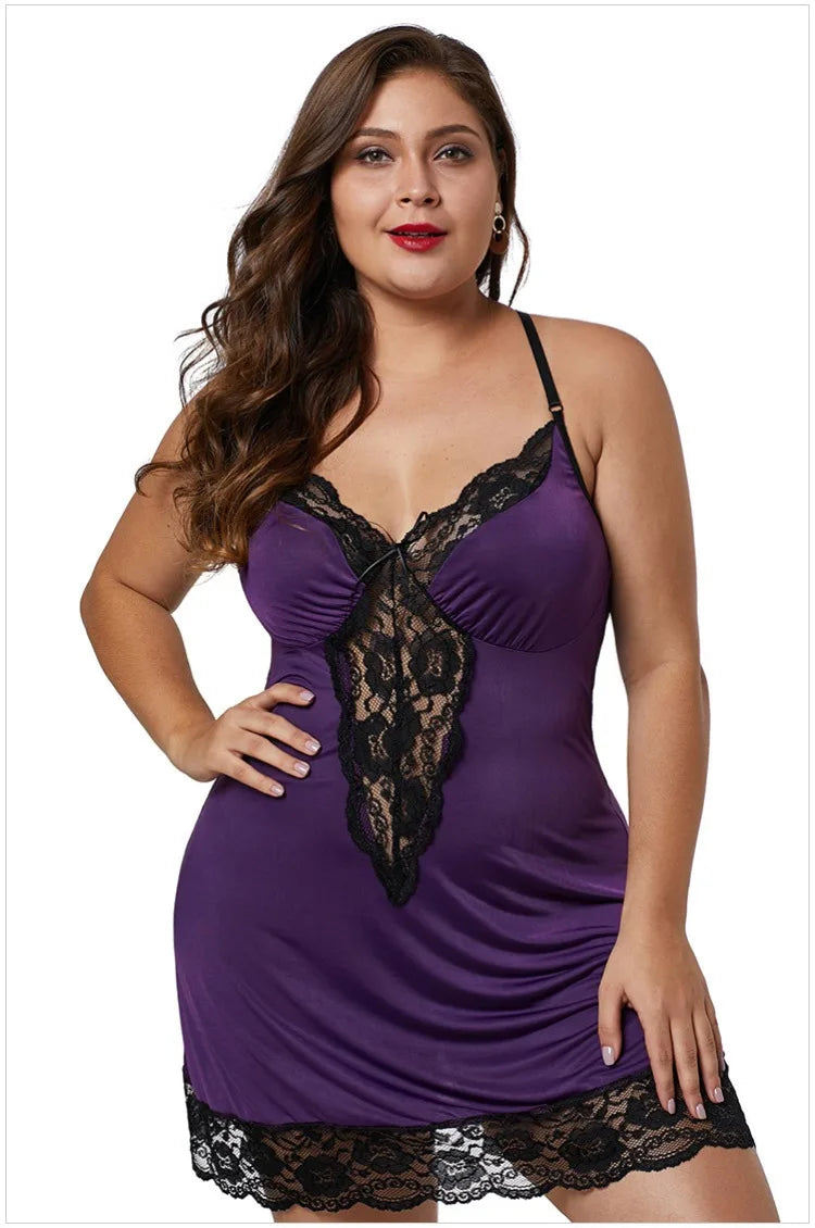 8XL Plus Size Sexy Lace Nightgown for Women Summer Pajamas Dress V Neck Bodydoll Sleeveless Nightdress Plumpy Female Homewear