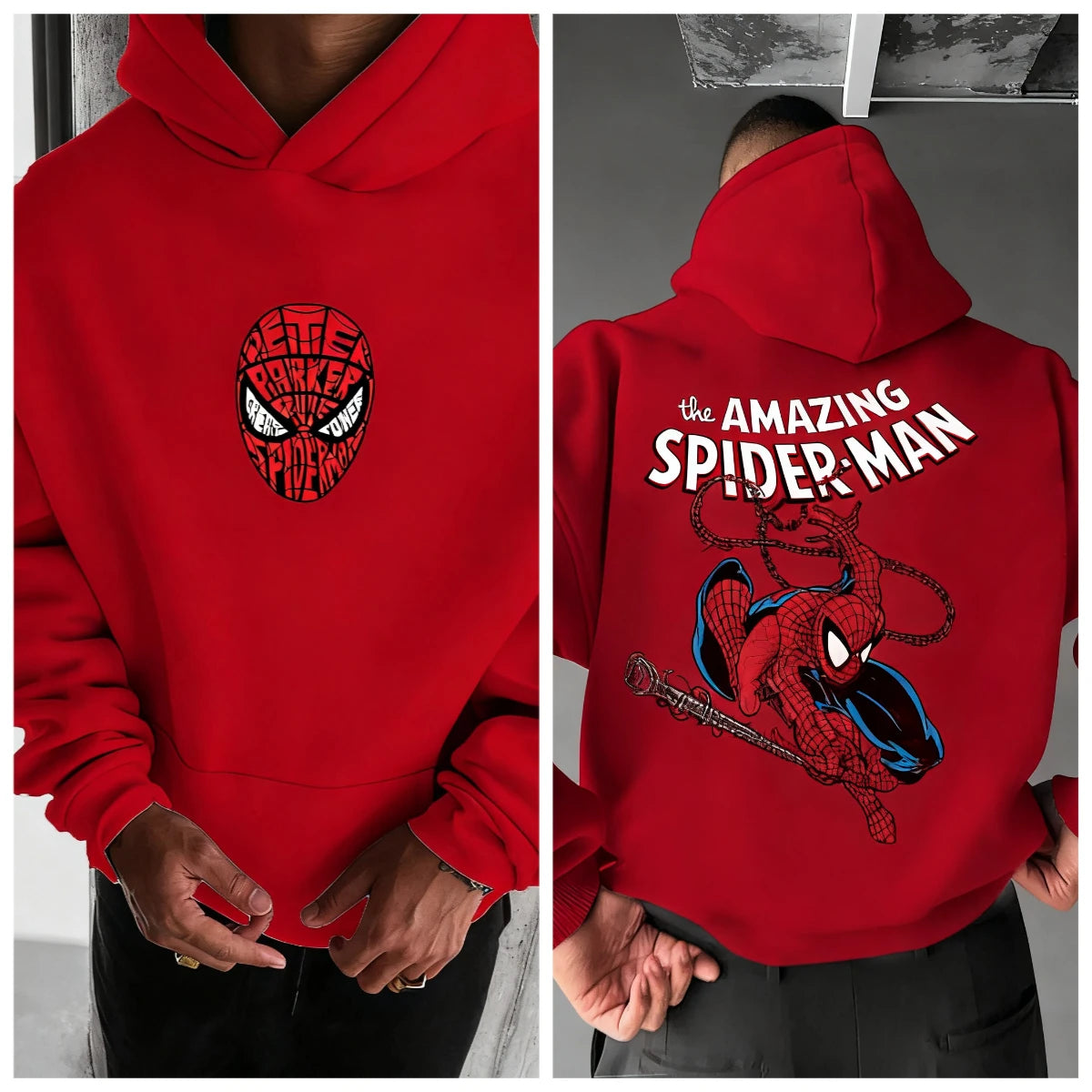 Marvel Spider Man Cotton Hoodie Autumn Winter Warm Wear Versatile Pocket Design for Casual Travel and Mountain Climbing
