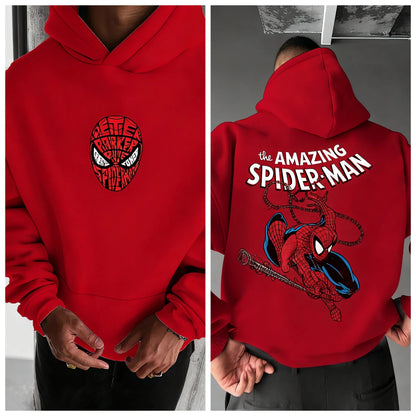 Marvel Spider Man Cotton Hoodie Autumn Winter Warm Wear Versatile Pocket Design for Casual Travel and Mountain Climbing
