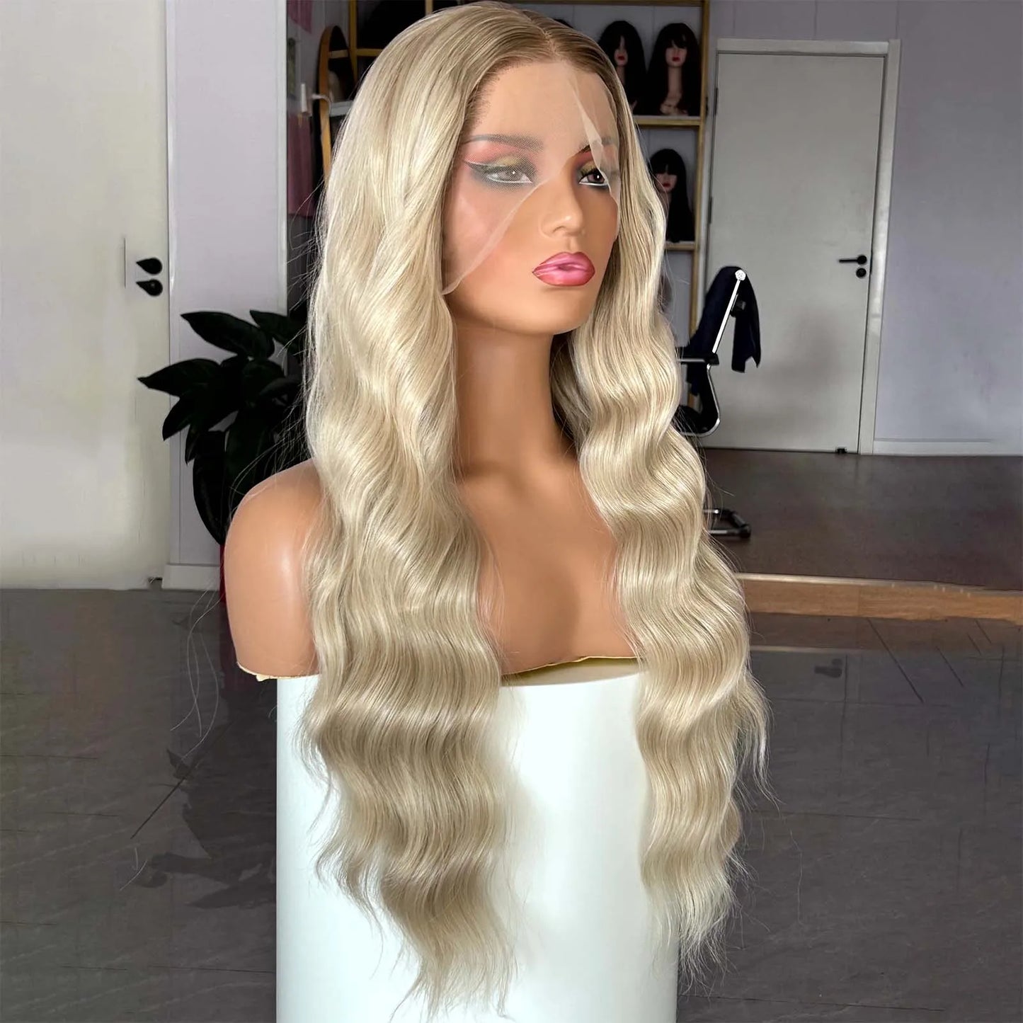 Long Blonde Brown Ombre Wig Long Curly Wavy Synthetic Lace Front Wig Middle Part 13X4 Loose Deep Wave Ash Blonde Wigs for Women