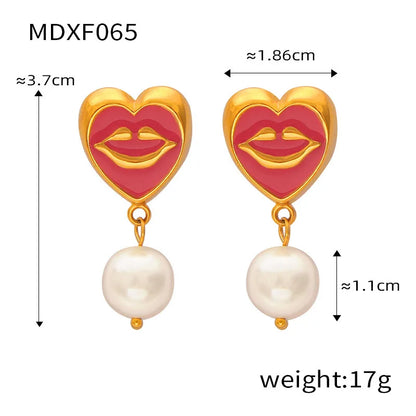 ins Unique Personality Sexy Jewelry Weighted Color Glaze Heart Lip Pendant Titanium Steel Jewelry Set for Women