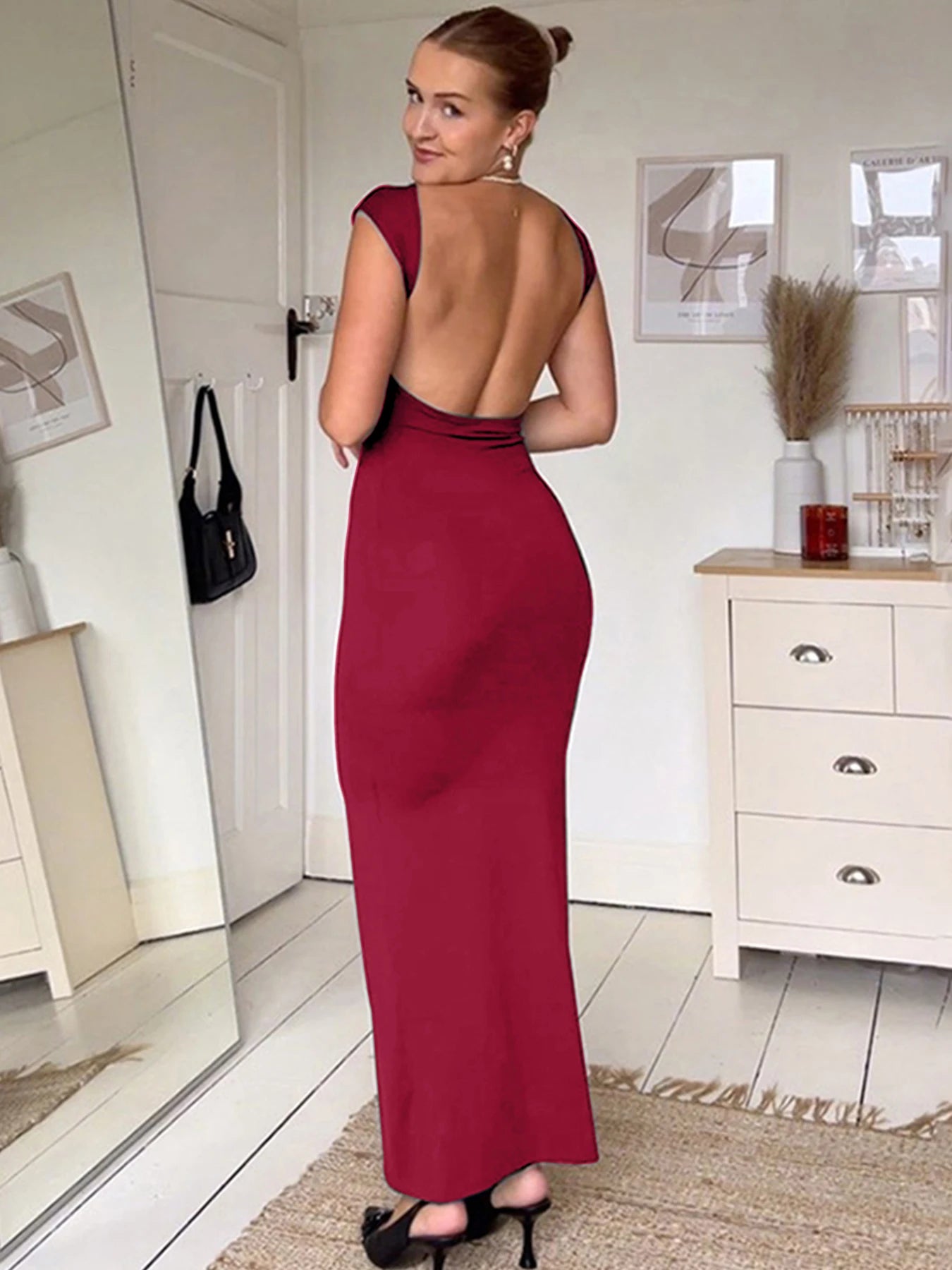 Red Sexy Women's Maxi Dresses For Summer New Streetwear Fashion Backless Casual Slim Basic Dress Club Elegant Party Lady Dresses