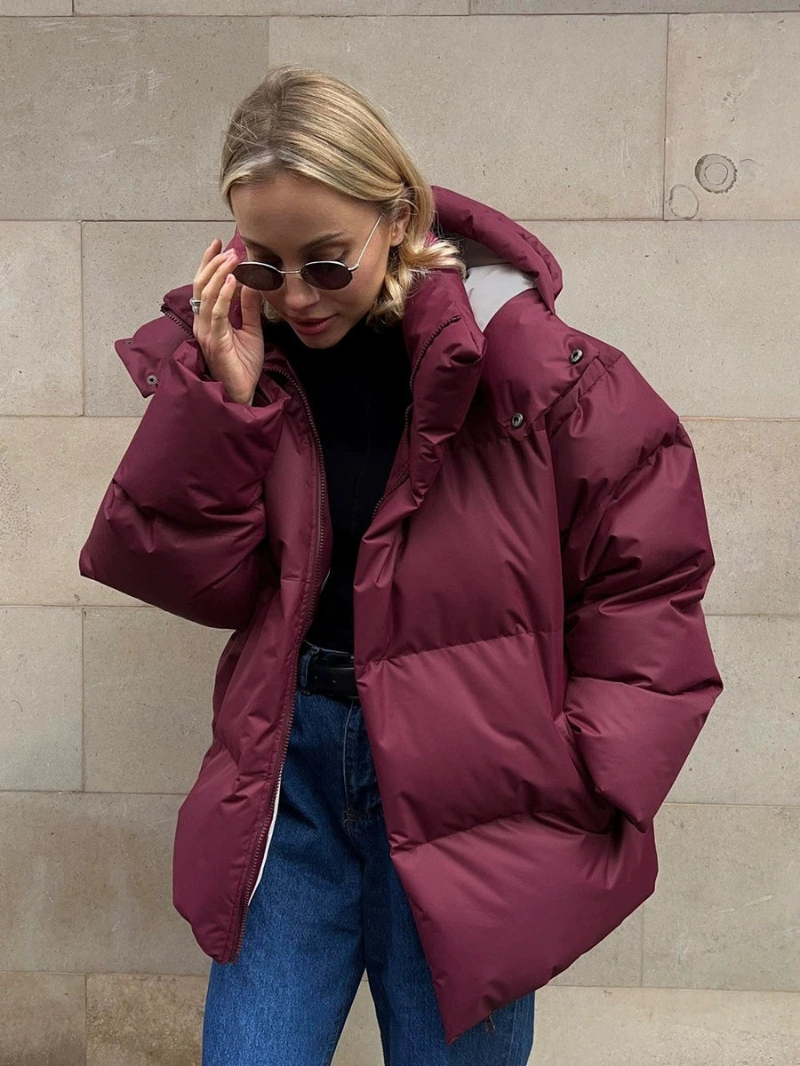Women Winter Cotton Coat 2025 New Women Loose Cotton Padded Jacket Solid Hooded Parkas Coat Female Puffer Coat Winter Outwear