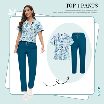 Scrubs Uniforms Sets High-quality Medical Scrub Multicolor Animal Printed Women Scrub Tops Medical Scrubs Uniform Nurse Lab Wear