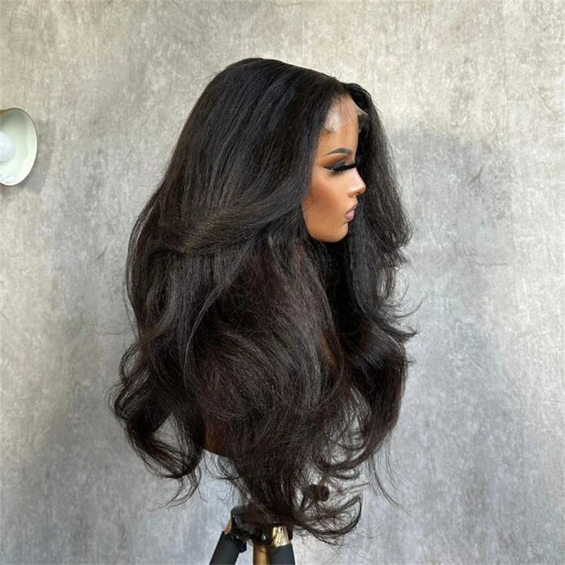 Black 180Density Soft Kinky Yaki Wave 26Inch Long Curly Lace Front Wig For Black Women Baby Hair Preplucked Daily Glueless