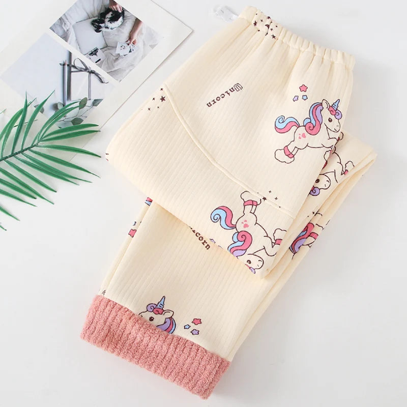 Mickey Thermal Winter Maternity Pajama Pants Adjustable Waistband Soft Fleece Pregnant Women Sleepwear for Autumn Winter Nursing