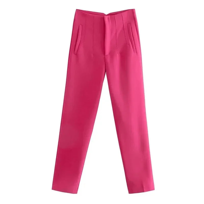 HXAO Fashion Office Wear High waist Pants for Women Formal Pants Office outfits Pencil Trousers Black Pink White Ladies Pants