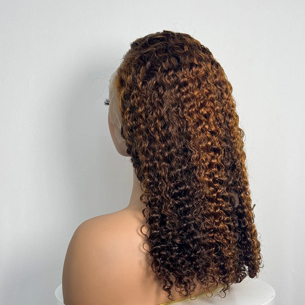 Double Drawn 250% Density Ombre 18 Inches Water Wave Curly Human Hair Wigs 13x4 Transparent Lace Frontal Hair Wig for Women