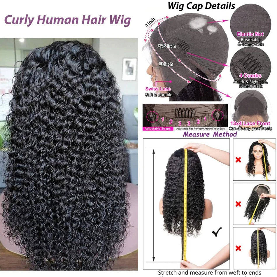 Kinky Curly 13x4 Lace Front Human Hair Wigs For Women 30 inch Indian Deep Curly Lace Frontal Wig Wet And Wavy Lace Closure Wigs