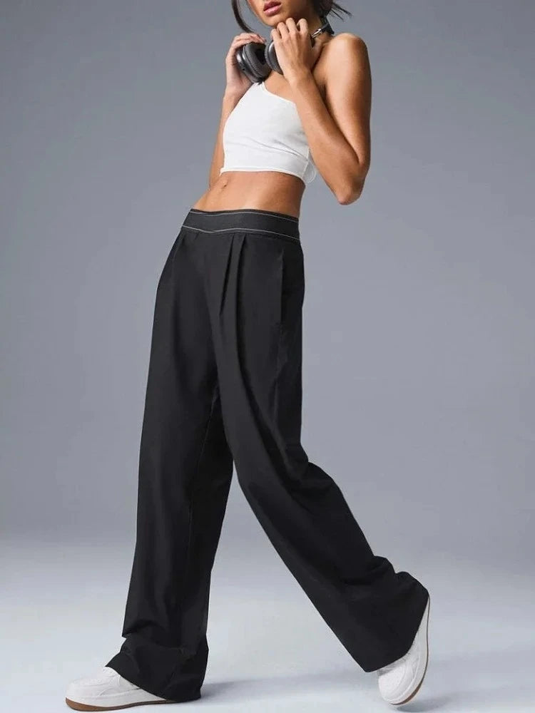Wide Leg Yoga Pants Women Summer Loose Hanging Casual Pants Women's Versatile Solid Black Suit Western-Style Pants