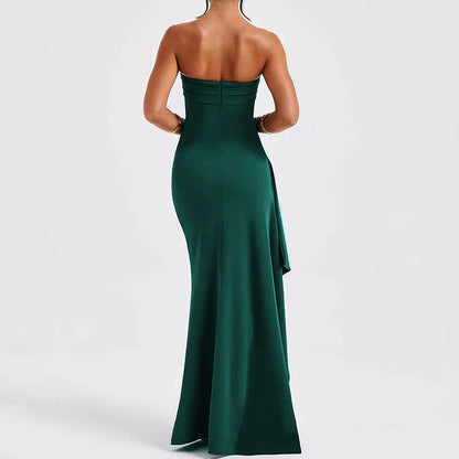 2025 women Summer Slash Neck Strapless Party Evening Dress Casual Sleeveless High Slit Long Dress Elegant Backless Sexy Dress