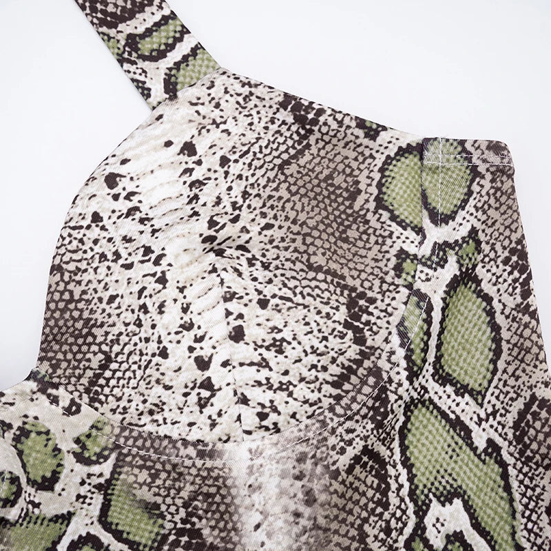 CUTENOVA Fall New Arrival Women Snake Print Hanging Neck  Sleeveless Tank Top & Slim-Fit Seven Points Pants Set Street Chic Suit