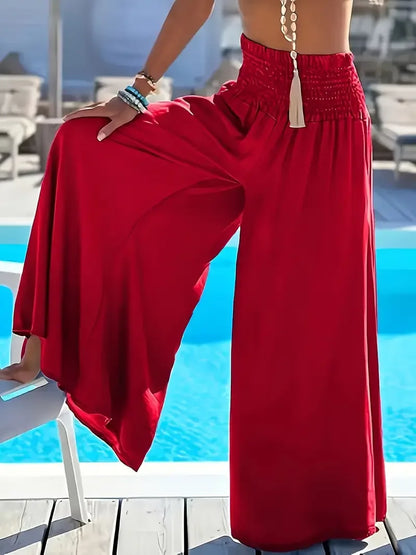 Plus size Europe and the United States cross-border  spring and summer new solid color high-waisted ice silk trousers