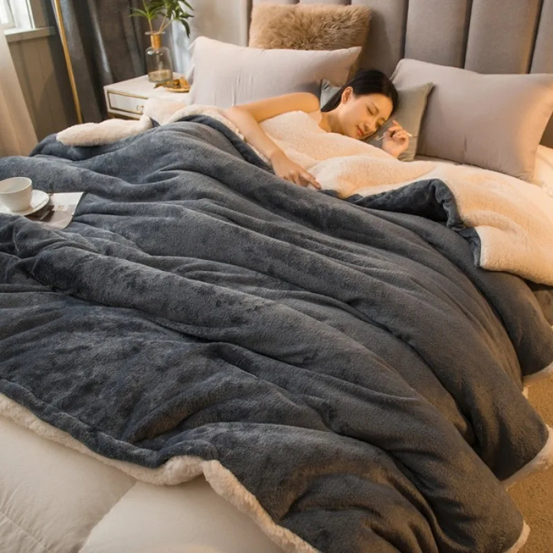 Solid Color Thickening Lamb Wool Multifunctional Duvet Blanket Bed Cover Bedspread on The Bed Keep Warm Winter Bed Blankets