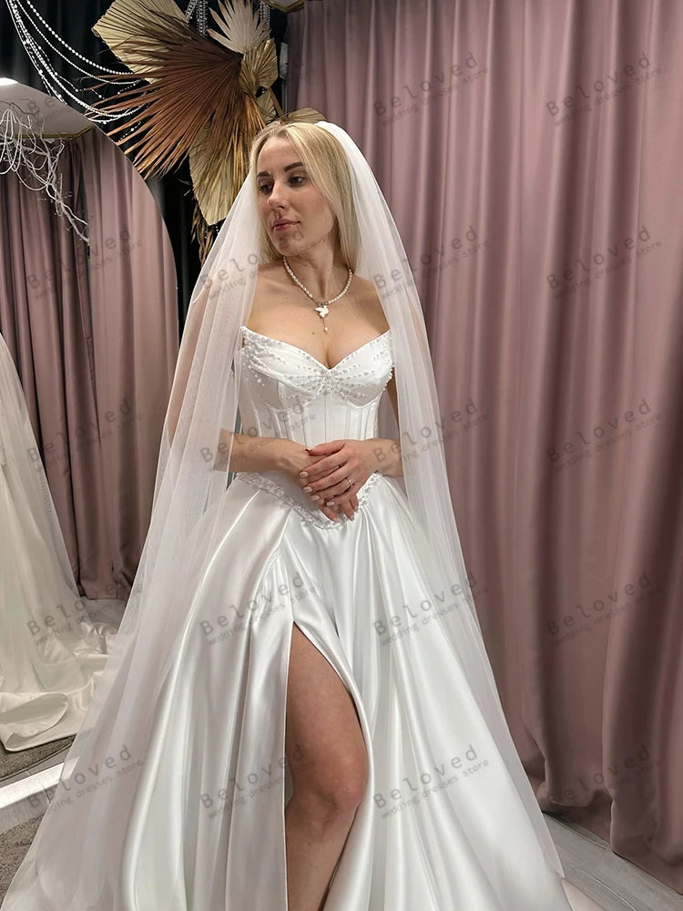 Modern Wedding Dresses Satin Bridal Gowns Elegant Robes For Formal Party Sexy High Slit Dress Vestidos De Novia Customized 2025