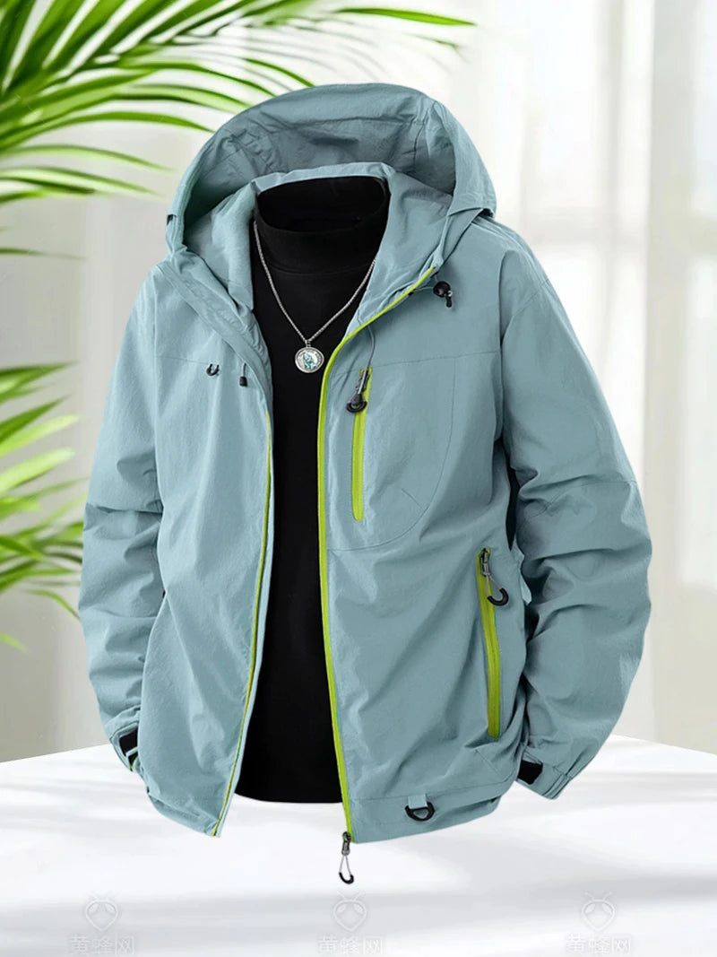 Unisex Hiking Jacket Men and Women Lightweight Waterproof Jacket Hooded Zip Up Camping Coats Thin Windbreaker Jacket Outerwear