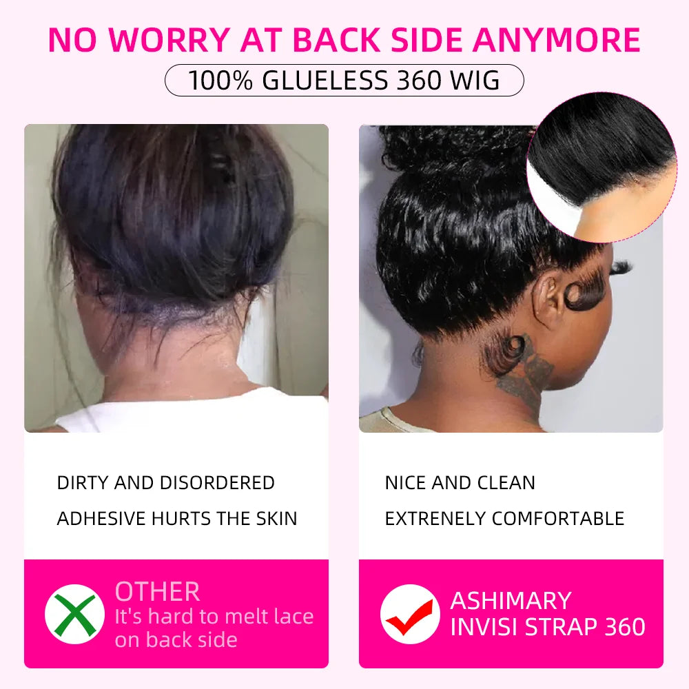 Hidden Strap Body Wave 360 HD Full Lace Front Wigs Human Hair Pre Plucked 12A Glueless Brazilian Virgin Wig With Drawstring