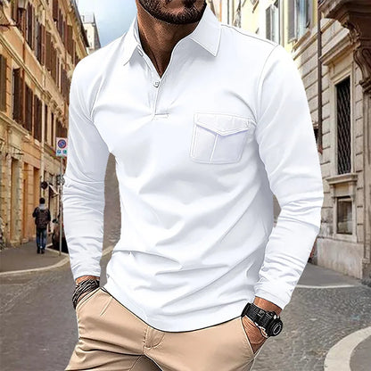 Spring and Autumn Men's Polo Shirt Lapel Pocket T-shirt Men's Business Casual Long sleeved European and American Plus Size
