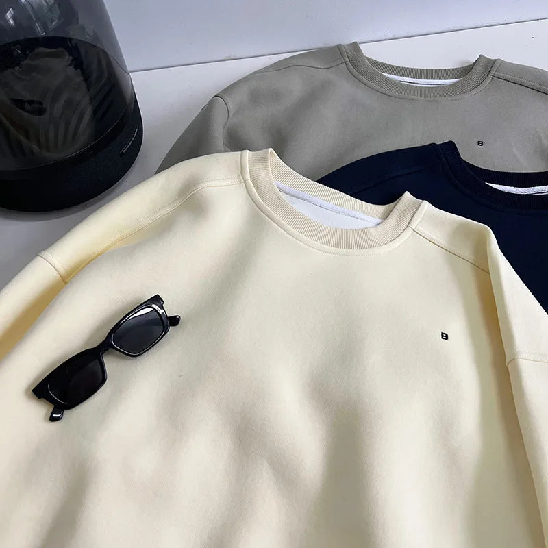 NS Pure Color Lazy Loose BF Hoodie Women's Simple Shape Sweatshirt Long Sleeve Letter Embroidery Top Casual Style Cotton Blend