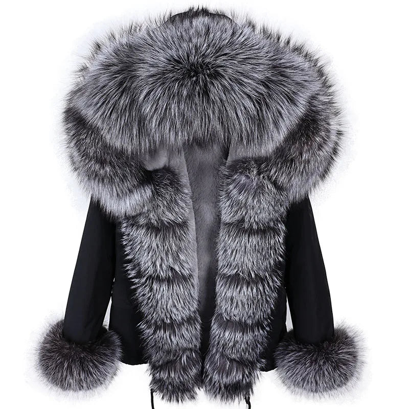 MAOMAOKONG 2025 & 2026 Real Fur Coat New Fashion Fox Fur Collar Winter Women's clothing Removable Lining Thickened Jacket Short Parka