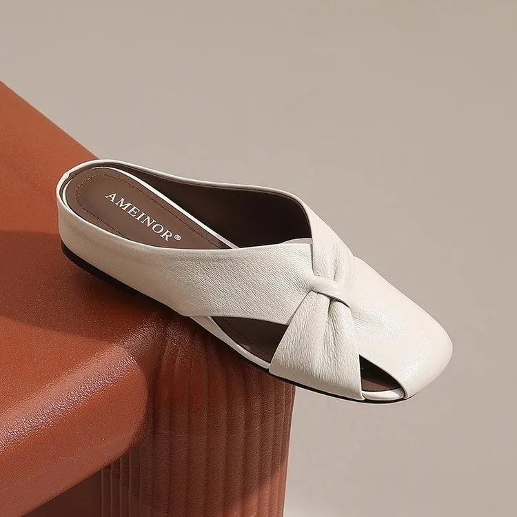 2025 Women Fashionable and Versatile Shoes Brand Slippers Casual and Comfortable Bowknot Casual Leather Slippers