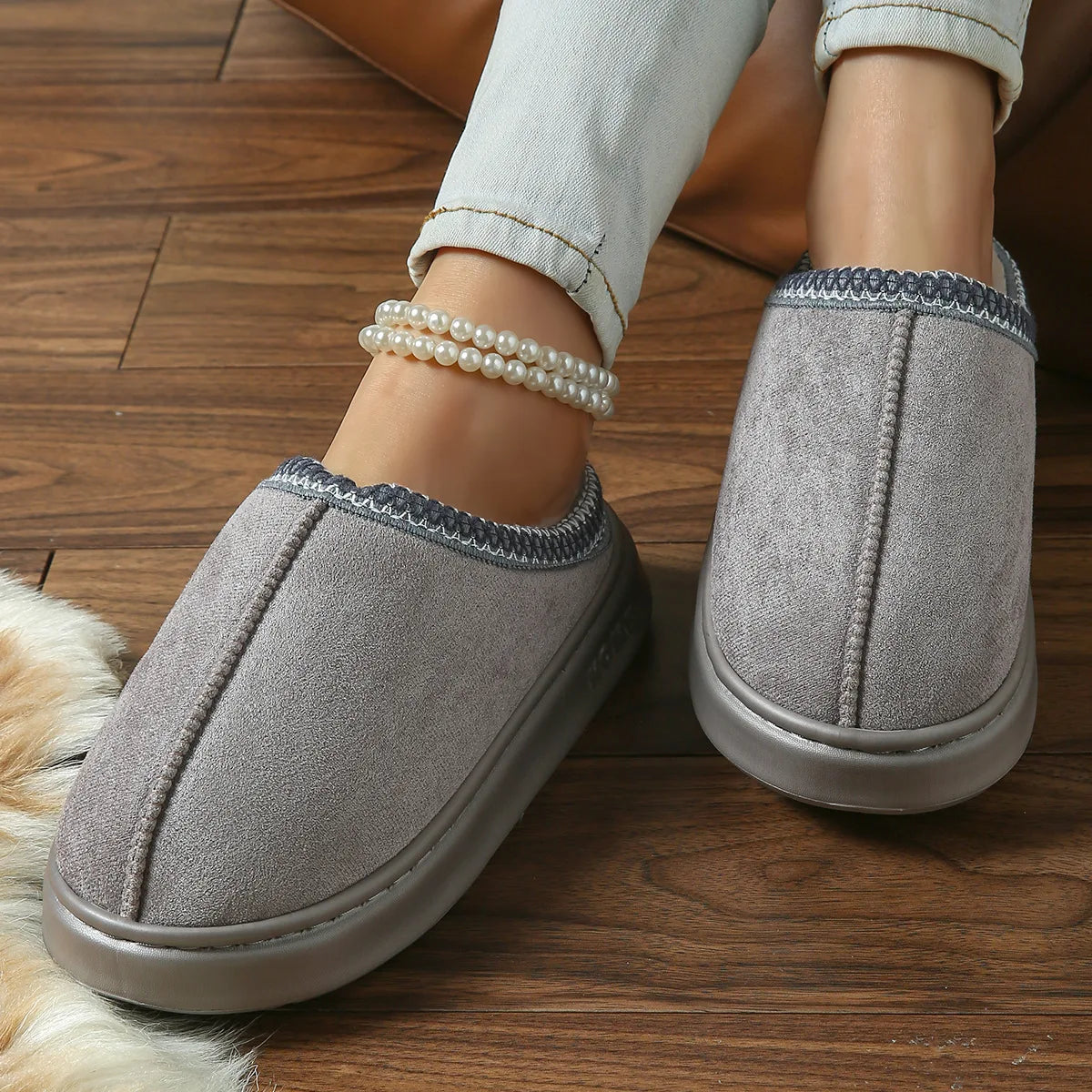 Pantoufles D'hiver Chaudes Pour Femmes, Intérieur En Peluche, Semelle Épaisse Antidérapante, Chaussures De Maison Chaudes Brodée