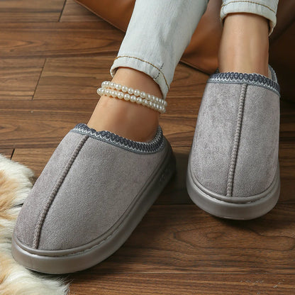 Pantoufles D'hiver Chaudes Pour Femmes, Intérieur En Peluche, Semelle Épaisse Antidérapante, Chaussures De Maison Chaudes Brodée