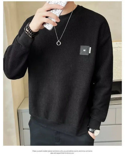 Loose round Neck Texture Pattern Men's Hoodie Solid Color Casual Autumn Wear Comfortable Breathable Street Style Sweatshirt