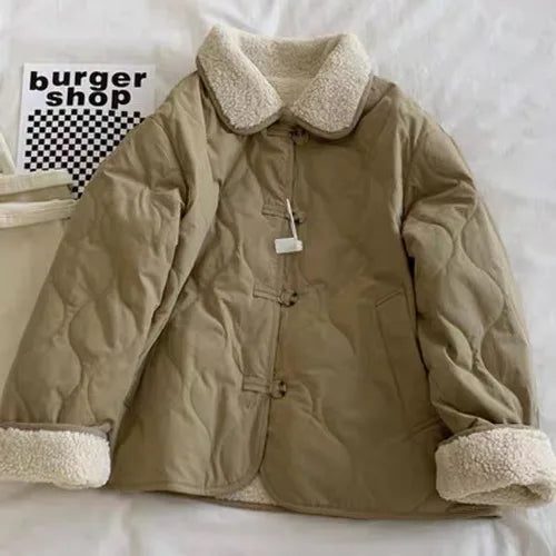 Faionable Double-Sided Wear Lamb Fur Cotton Jaet Women Winter Large Size Casual Thi Warm Cotton Coat Outerwear