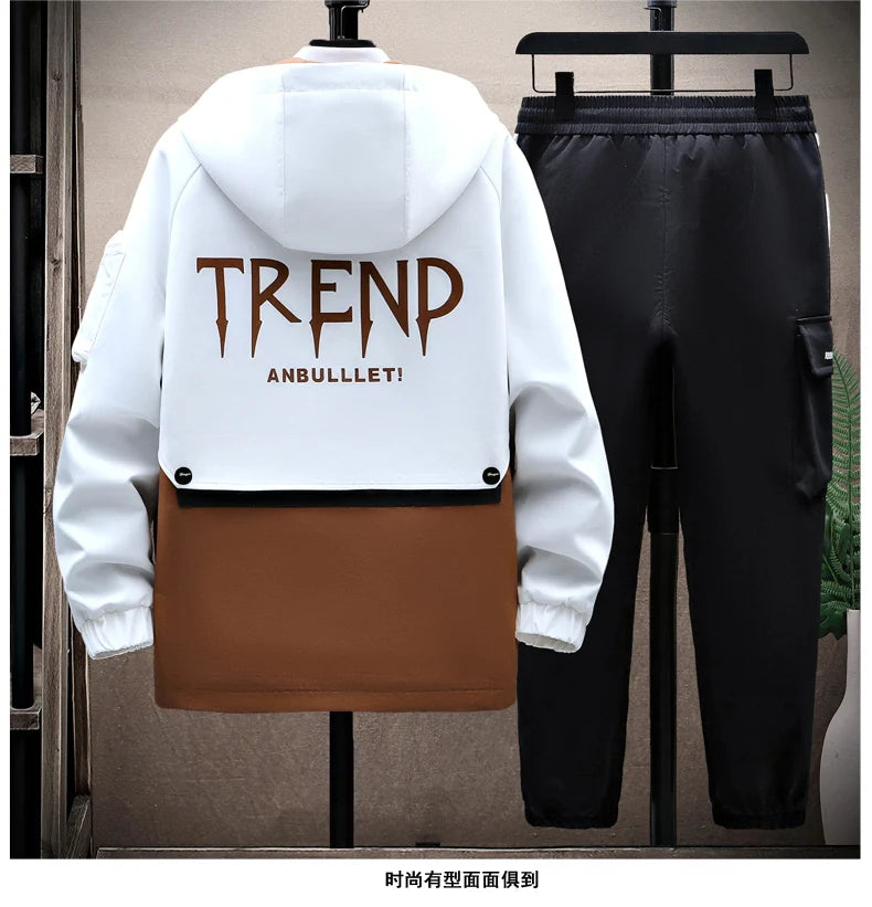 Autumn Casual Men Sets Two Pieces Fashion Korean Trend Hooded Jacket + Pants Spring Sweatshirt Sportswear Man Suit