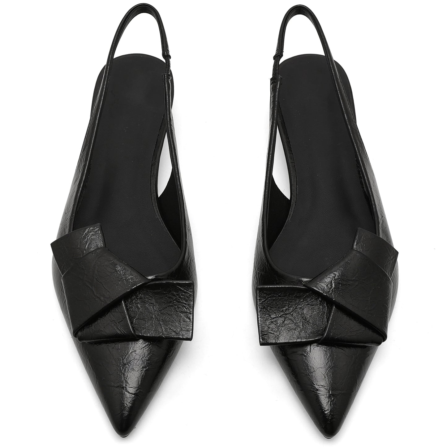 GIGIFOX Kitten Low Heels Bownkot Pointy Toe Leisure Sandals Pleated Slip-on Back Strap Flats Chic Office Ladies Shoes For Woman